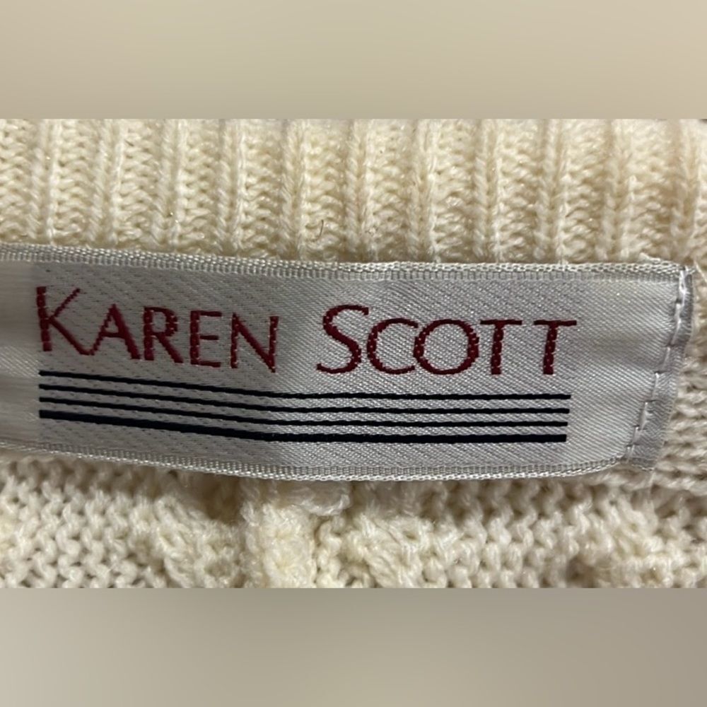 Karen Scott vintage cream open front cable knit cardigan size Medium - Picture 6 of 7
